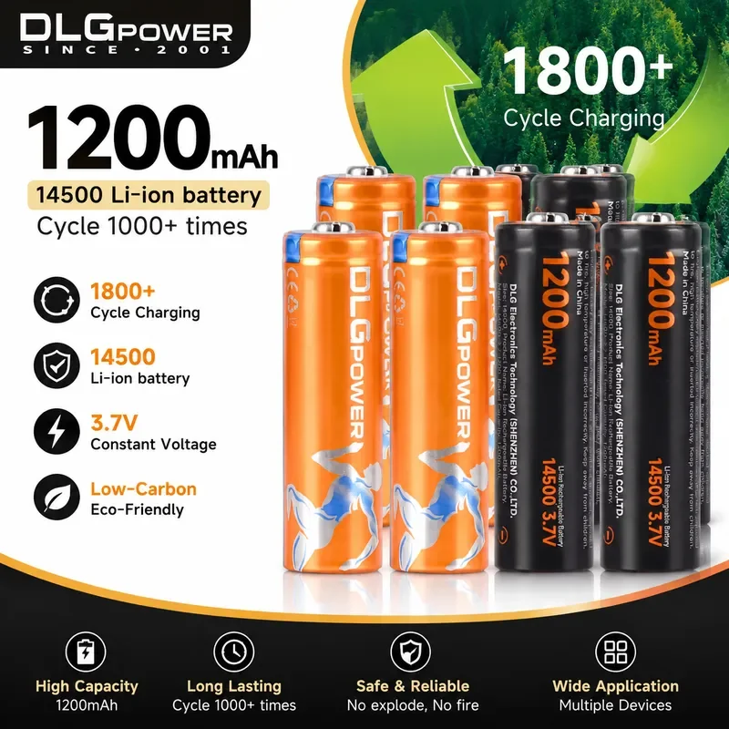 DLGPOWER Top 14500 3.7V 1200mAh Rechargeable Battery Lithium Flashlight Electric Toy Radio Microphone Keyboard