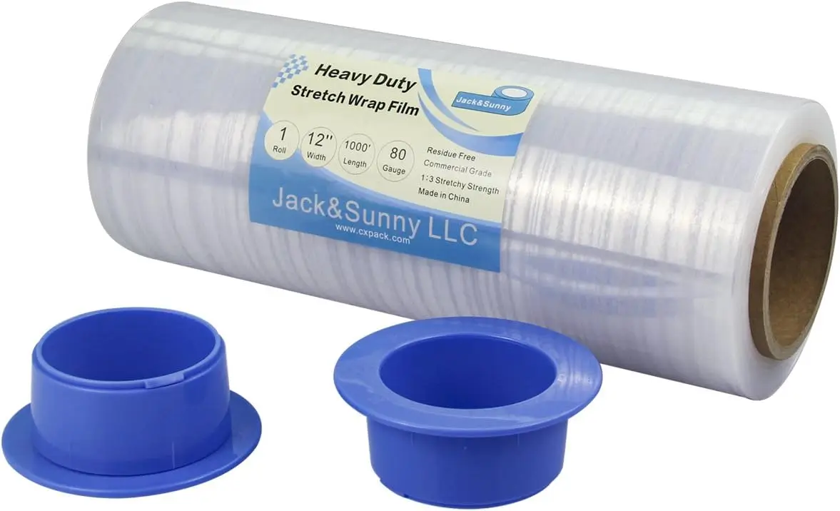 

Industrial Stretch Wrap 12"x1000ft 80 Gauge with Plastic Hand Saver - Heavy Duty Clear Film for Moving, Packaging, Pallets