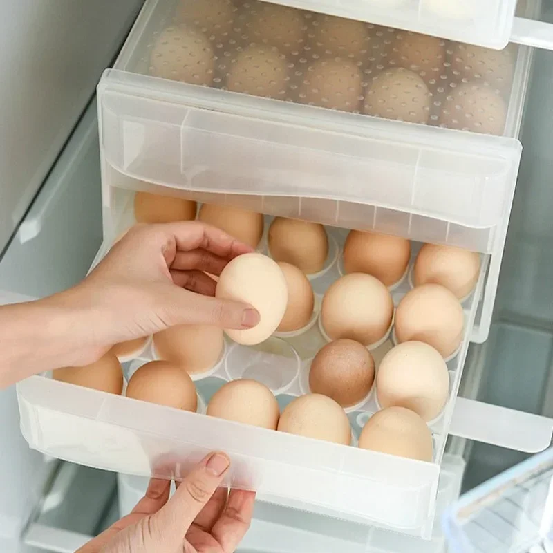 Household Egg Storage Box Drawer-Type Refrigerator Storage Box Plastic Transparent Dumpling Box Double Layer Egg Tray