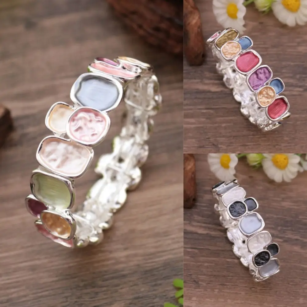 

Vintage Geometry Square Bracelet Ethnic Style Colored Elastic Women's Bangle Irregular Bohemian Retro Hand Ring Jewelry Gifts