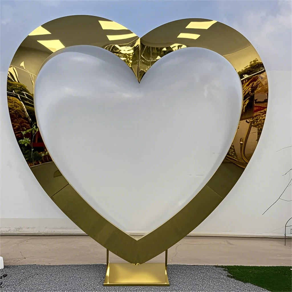 New Wedding Prop Gold/Silver Heart shaped Stainless Steel Arch Party Stage Background Screen Welcome Area Decoration 1pcs