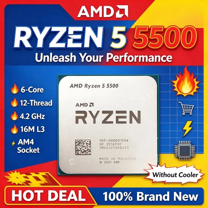 100% Brand New AMD Ryzen 5 5500 6-Core 12-Thread 4.2 GHz 65W TDP L3=16M Socket AM4 but without cooler R5 5500 CPU Processor