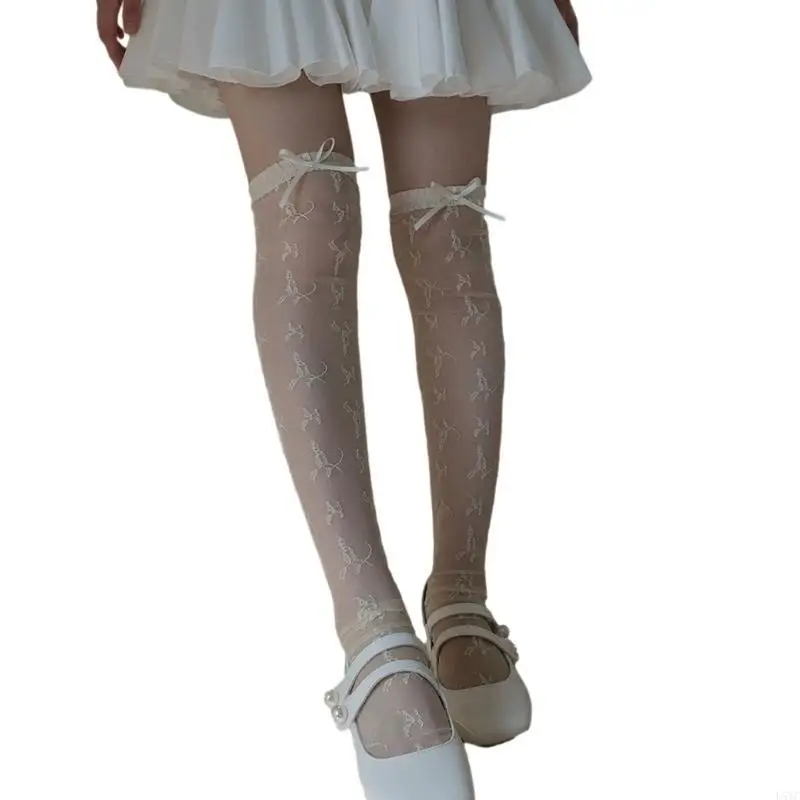 

L5YC Ruffle Lace Thigh High Stockings Sheer Silk Stockings Sheer Over the Knee Socks Cosplay Stockings Hosiery for Womens