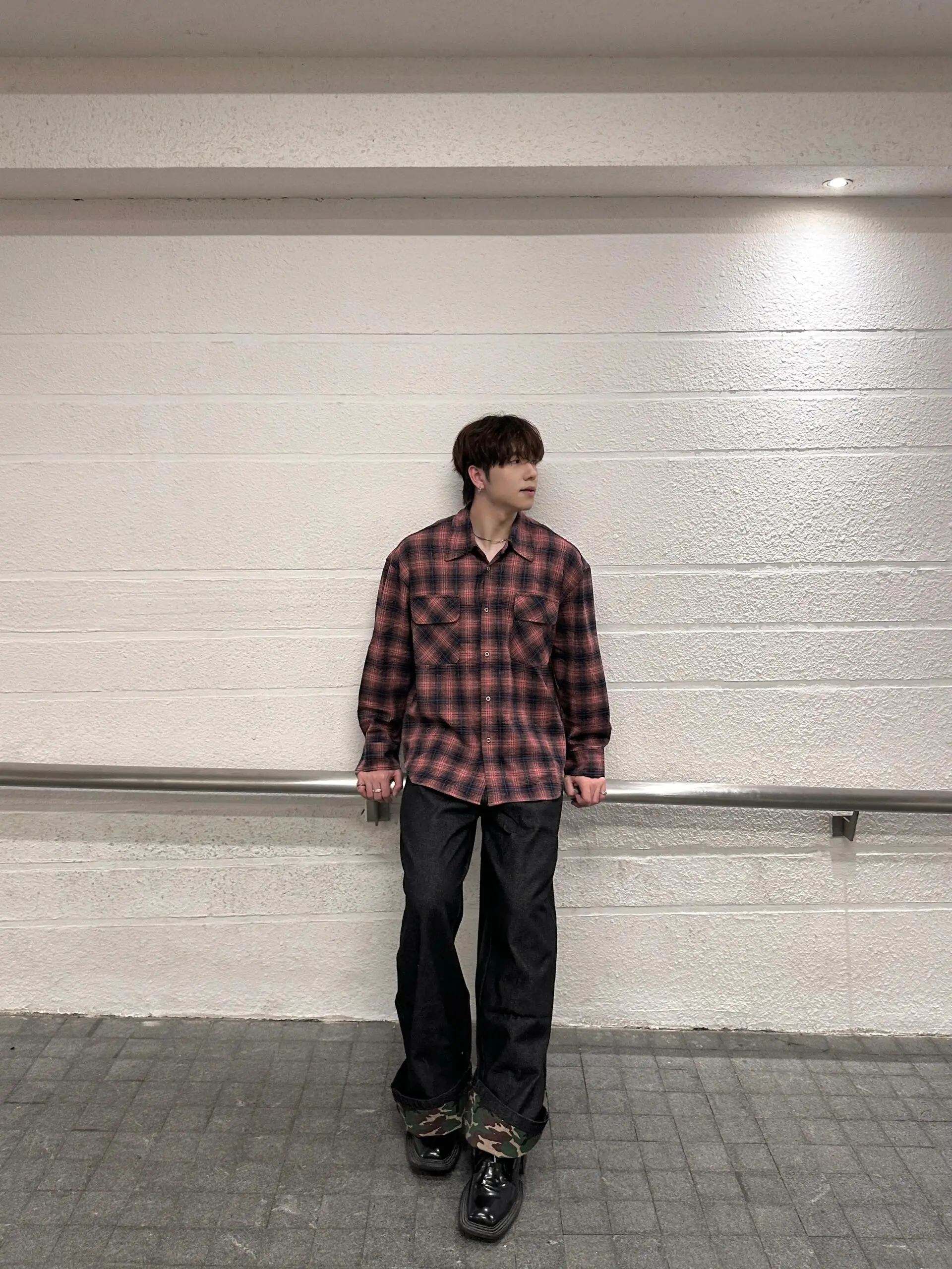 

American Retro adient Plaid Work irt Loose Long Sve Men's irt Casual Sle Wear Resistant Cotton Autumn Faion