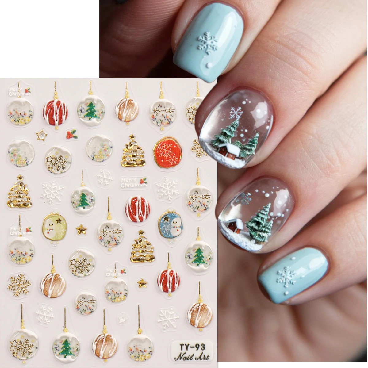 قطعتان من ملصقات فن الأظافر المزخرفة بأجراس هلام عيد الميلاد الشتوية، ملصقات فنية منقوشة لفن الأظافر، تطبيق سهل للأظافر #1
