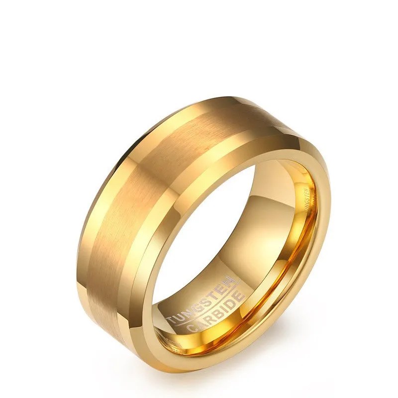 

8mm Tungsten Steel Ring Men's Brushed Gold Color Wedding Ring Jewelry