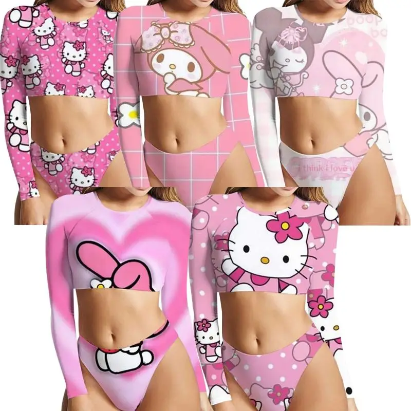 Sanrios Bikini New Europe America Hot Style Digital Printing Hello Kittys Anime Kawaii Cartoon Figure Summer Split Swimsuit