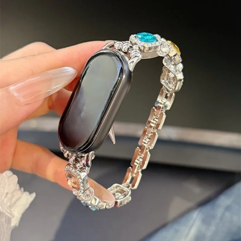 

Square gemstone metal is suitable for Xiaomi Band 8Pro/9Pro，For Mi band 3/4/5/6/7，8/8NFC/9/9NFC/10/10NFC，For Redmi Watch5/4