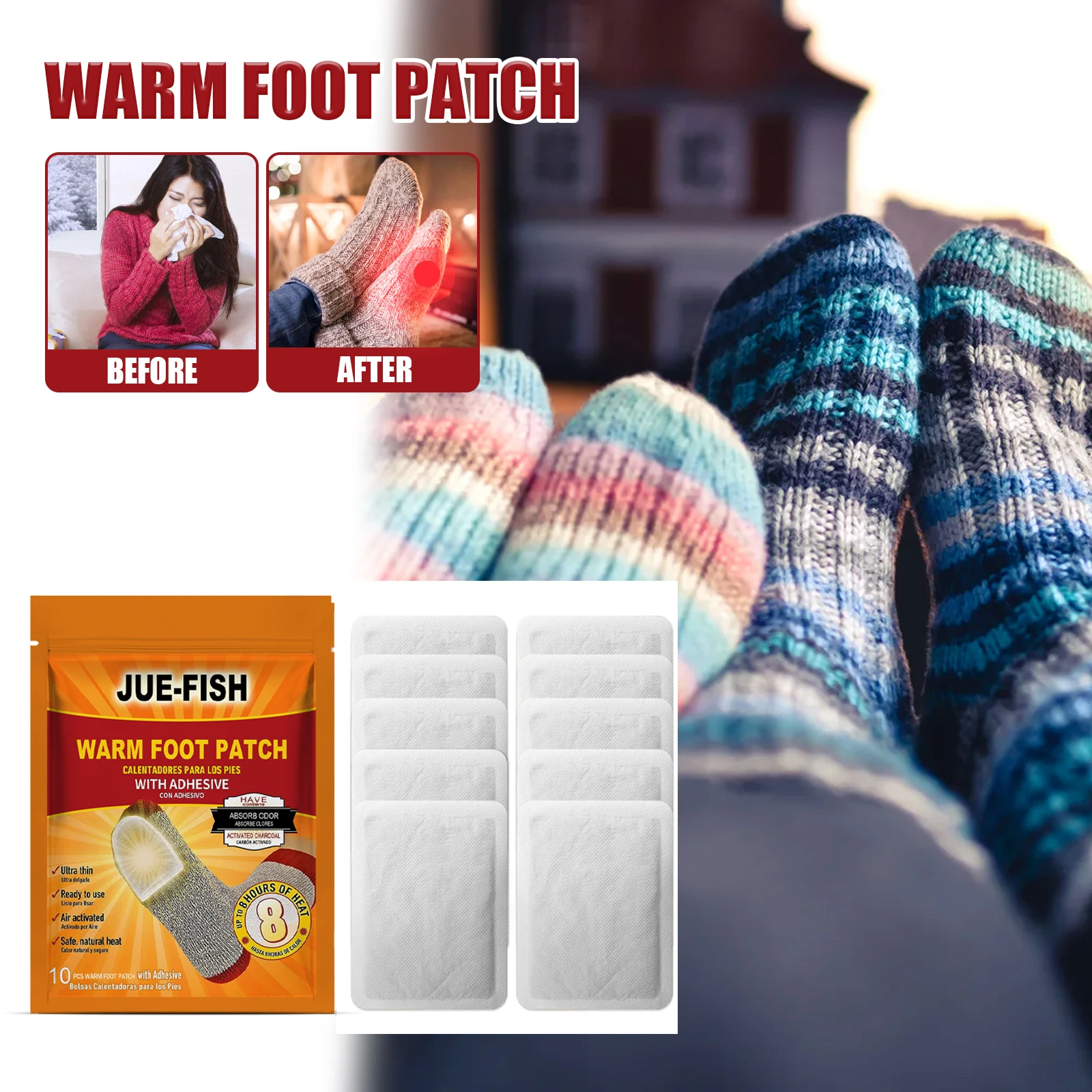 

JueFish Foot Warm Patch Warm Portable Disposable Heat And Cold Warm Foot Patch 1pcs