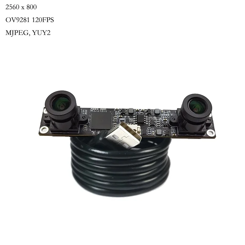 OV9281 Dual Lens Synchronous Monochrome USB Camera Module 2560x800 Global Shutter FF  68° 60FPS MJPEG, YUY2 for Product Vision