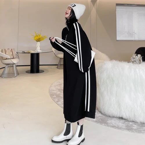 기모 스웨트 드레스 통근 후드 긴 소매 기모 긴 루즈핏 두꺼운 스웨트 드레스 후드 스웨트 드레스 후드 스웨트 드레스