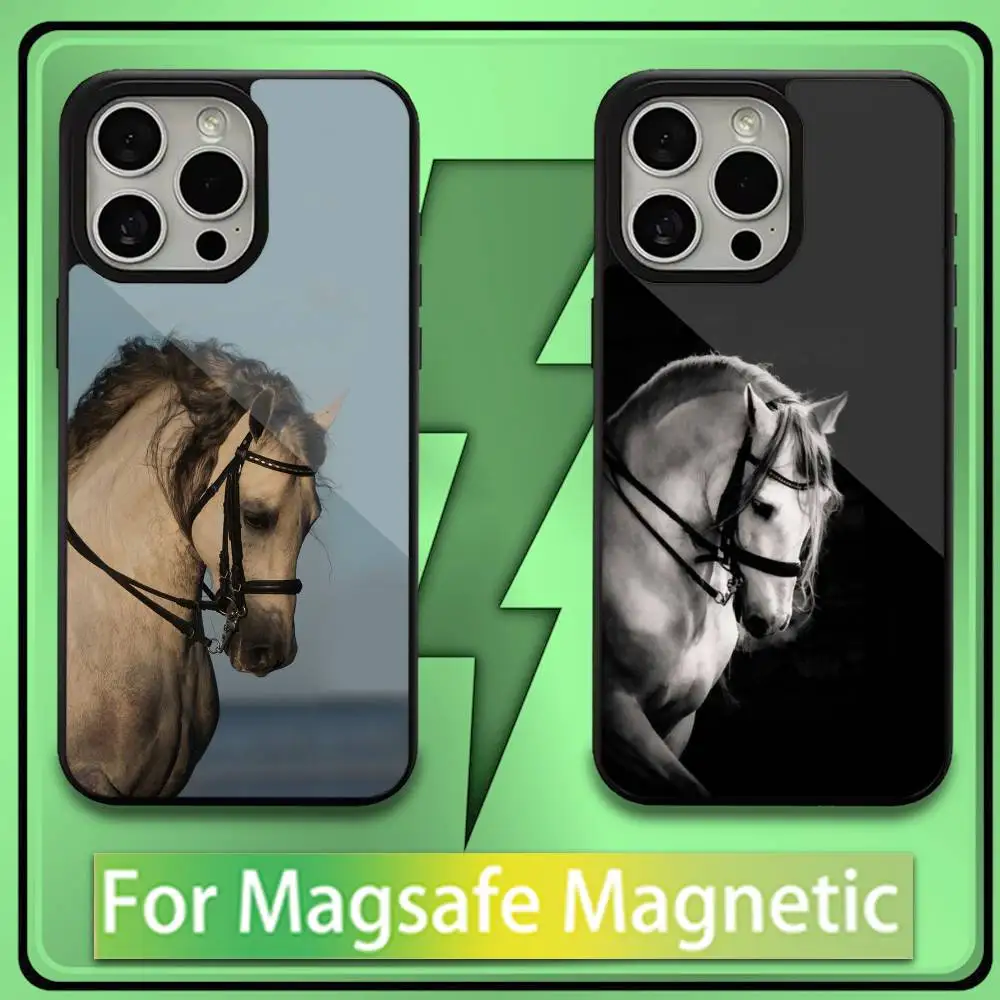 

Black White Horses Phone Case For iPhone 16,15,14,13,12,11,Plus,Pro,Max,Mini Soft Magesafe Magnetic Wireless Charge