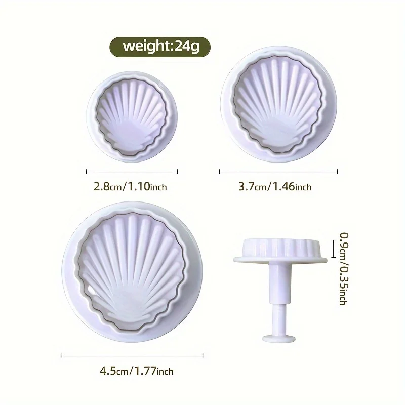 3Pcs Seashell Cookie Cutter Set Plastic Press Stamp Mold, DIY Embossing Tool for Biscuit, Fondant, Mooncake, Sugarcraft Handmade
