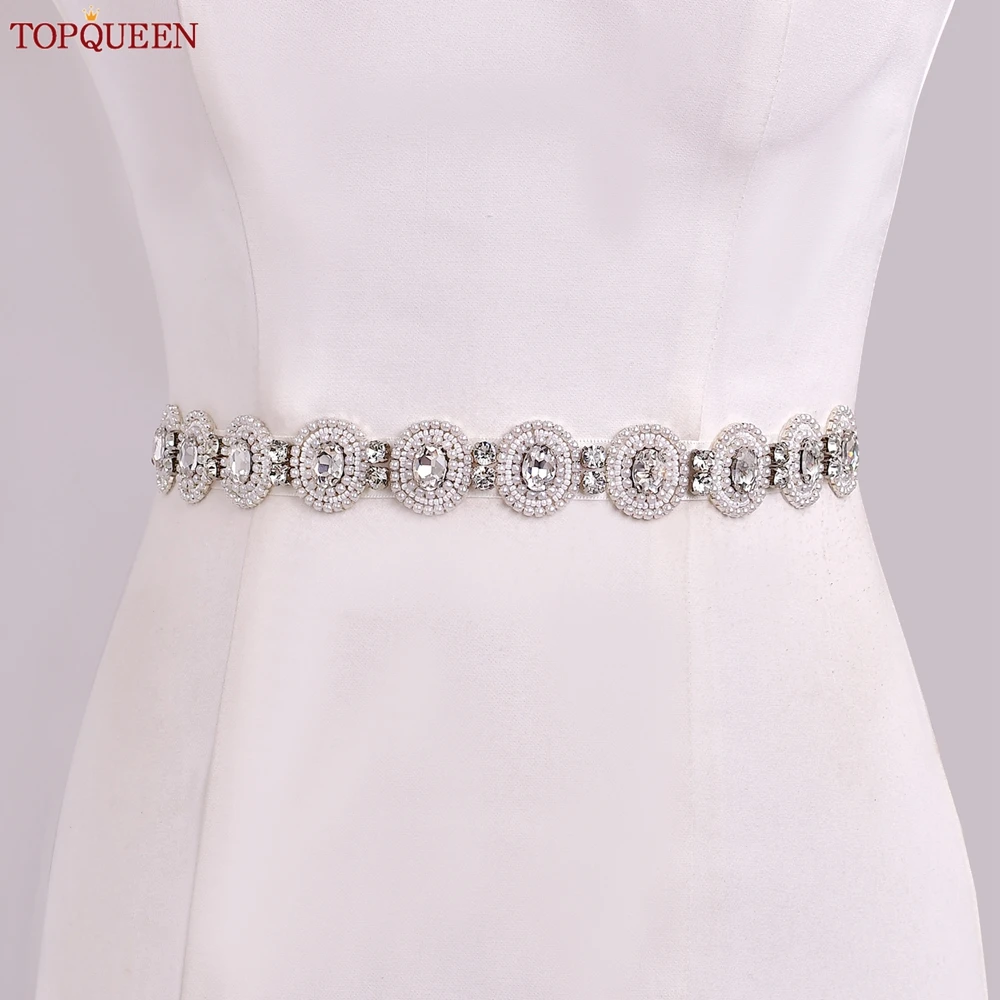 TOPQUEEN Ronde Kralen Bruiloft Riem Strass Bruids Sjerp Geschikt voor Fashion Party Baljurk Riemen Bruidsmeisje Gift S253