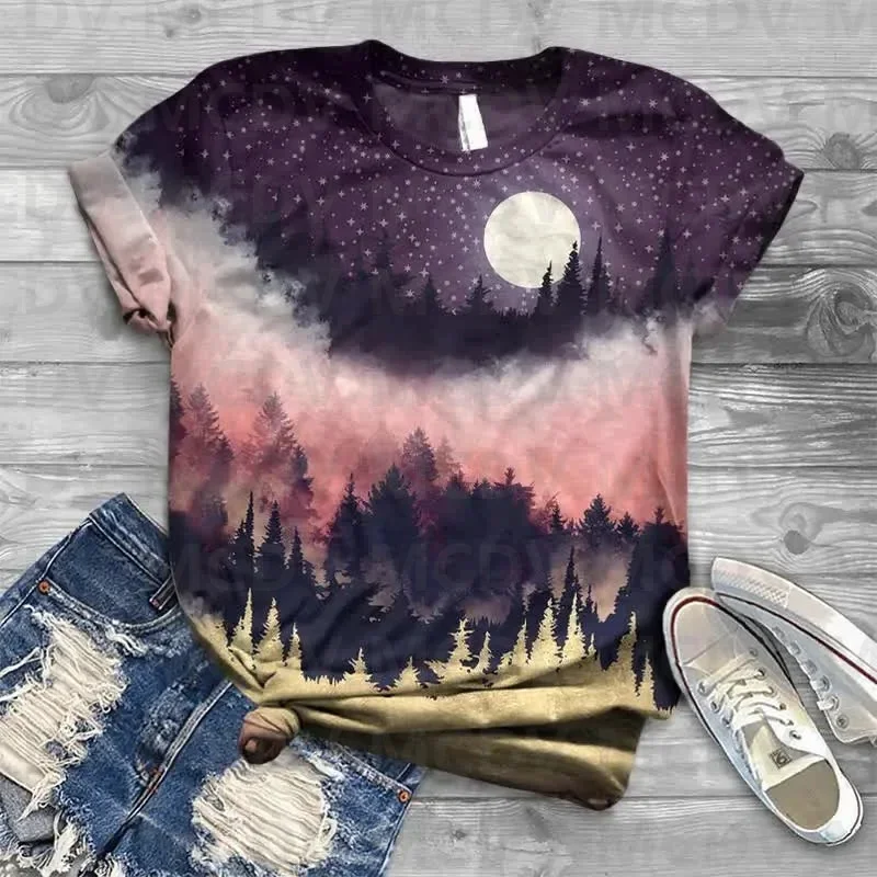 

Forest And Starry Sky Print T-shirt 3D All Over Printed Summer Women's T Shirts