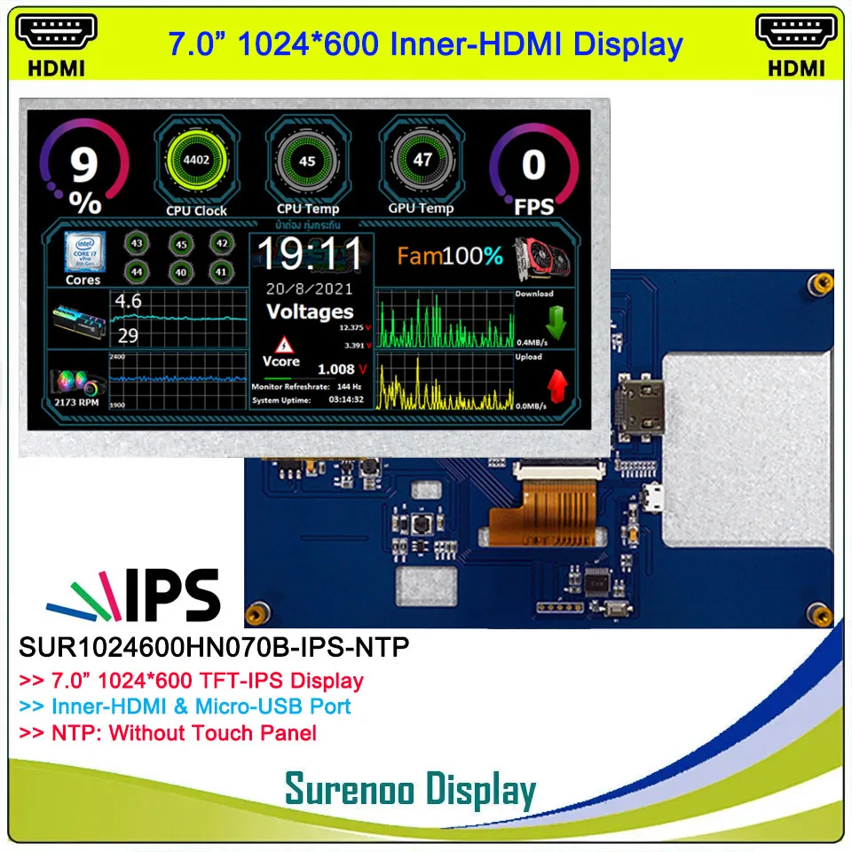 Layar Display Monitor Modul LCD TN 7.0 "7 Inci 1024*600 dengan Panel Sentuh Kapasitif USB untuk RaspBerry Pi