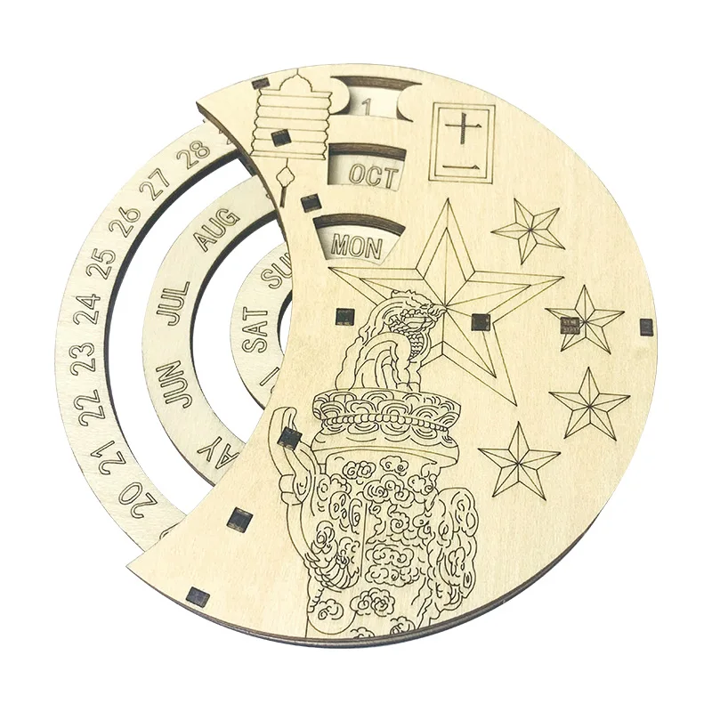 

3D Puzzle Wooden Calendar Model DIY Assembly Blocks Toy Jigsaw Desktop Decoration Building Kits for Kids Gifts