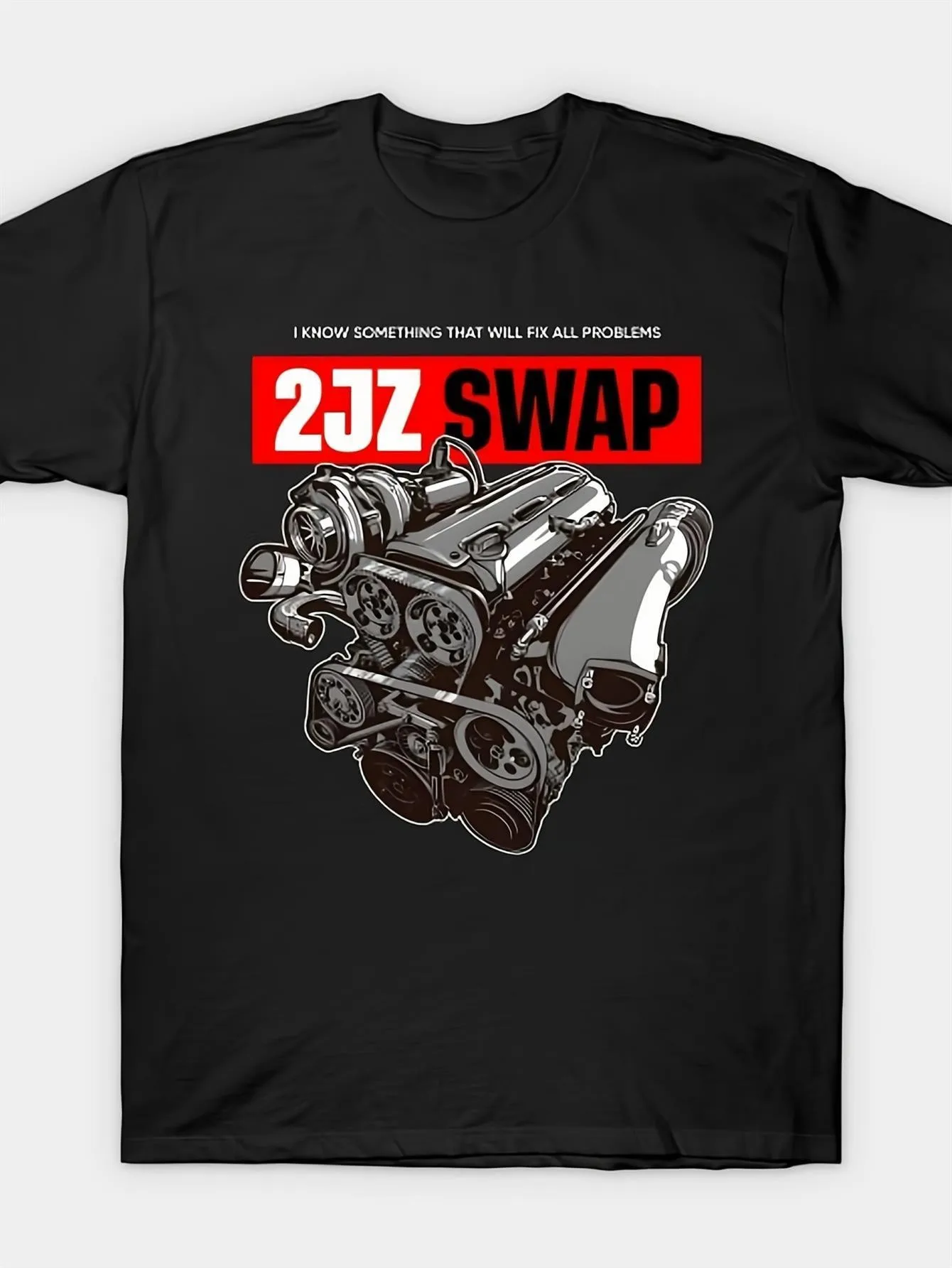Unisex 2JZ Engine Modification Graphic T-Shirt Car Enthusiast Apparel with Engine Diagram & Internal Components Design