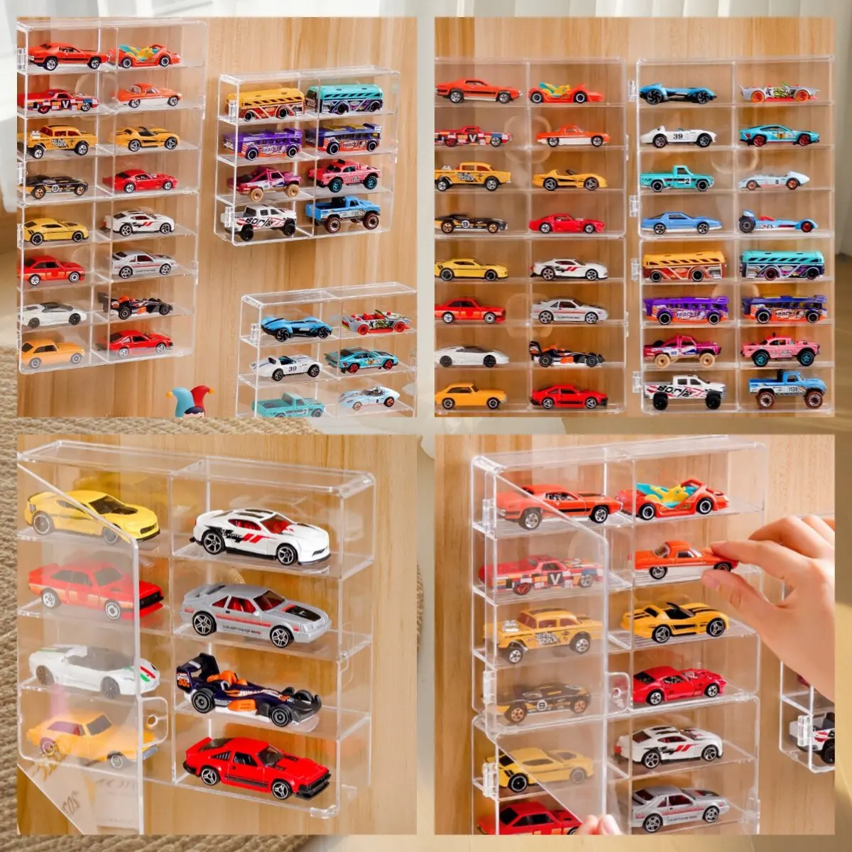 صندوق عرض السيارة من الأكريليك لنموذج اللعبة ، رف الخزانة ، مقاوم للغبار ، غير مثقب ، جدار لاصق ، شفاف ، 1:64 #1