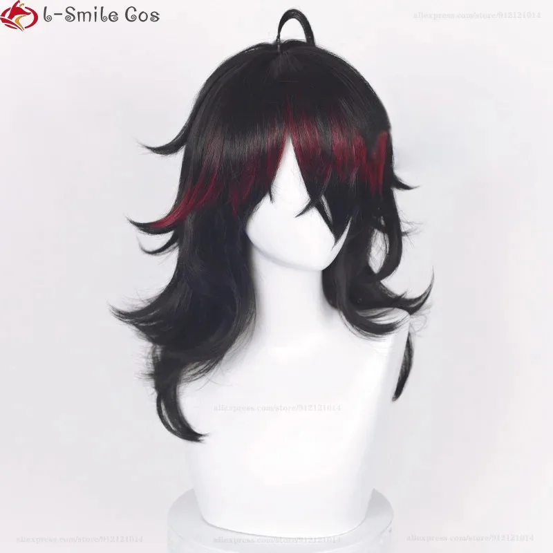 Vtuber Luxiem Vox Akuma شعر مستعار تأثيري طويل 50 سنتيمتر الأسود يسلط الضوء على مقاومة للحرارة الاصطناعية هالوين حفلة أنيمي الباروكات + غطاء شعر مستعار