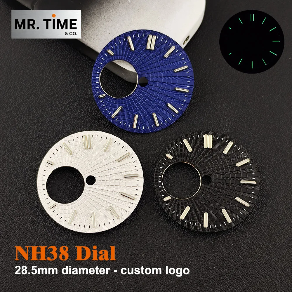 New 28.5mm dial without logo NH38 white, black, blue, green, luminous dial suitable for NH38 movement accessories