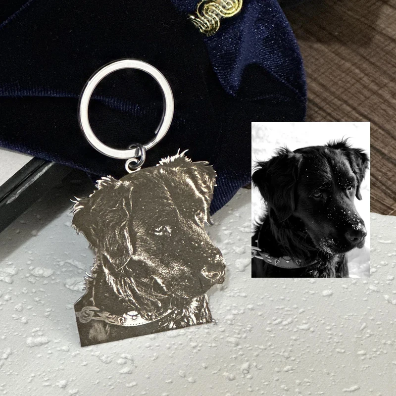 Custom Photo Keychain Family Pet Commemorative Picture Customize Stainless Steel Pet Portrait Key Ring Pendant Personalized Gift