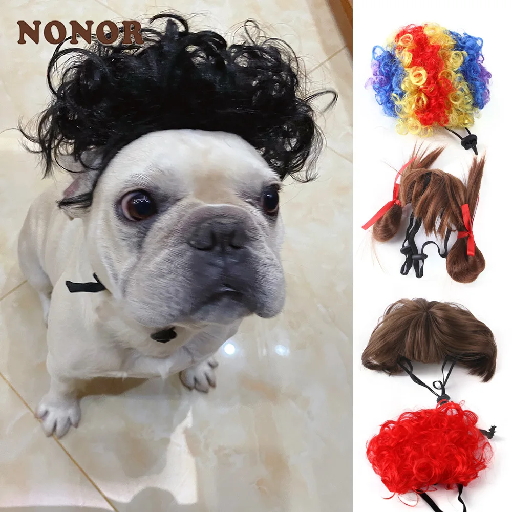 NONOR Pet Wigs Small Dog Cats Costume Cosplay Props Funny Cross-Dressing Hair Hat Head Accessories Halloowen Christmas Supplies