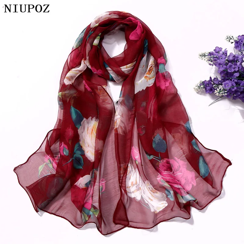 Rose Flower Summer Chiffon Georgette Scarf Women Foulard Shawl Bandana Elegant Beach Sun Protection