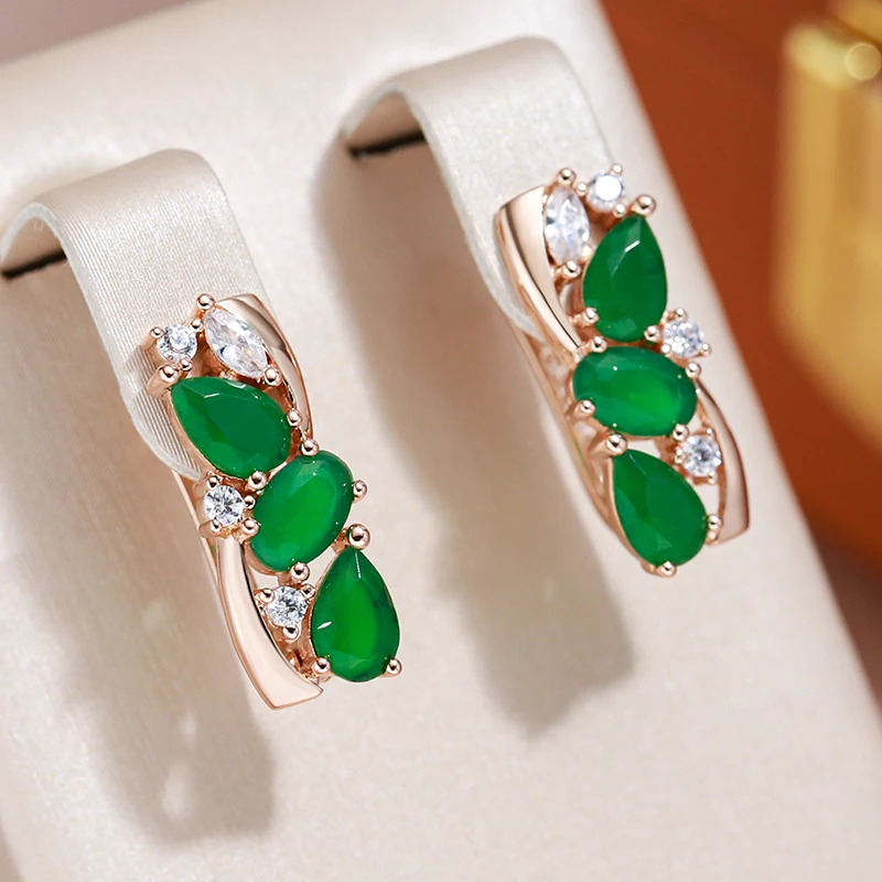 JULYDREAM Hollow Gold Color Glossy Match Emerald Green Zircon Drop Earrings Women Wedding Ethnic Jewelry Vintage Accessories