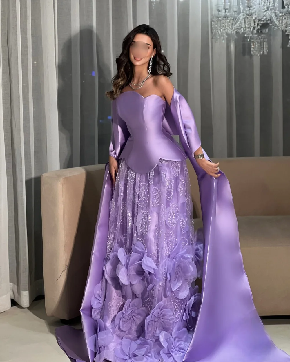 

Customized Modern Style Elegant Charmeuse Handmade Flower Beading A-line Strapless Long Dresses Bespoke Occasion Dresses Formal