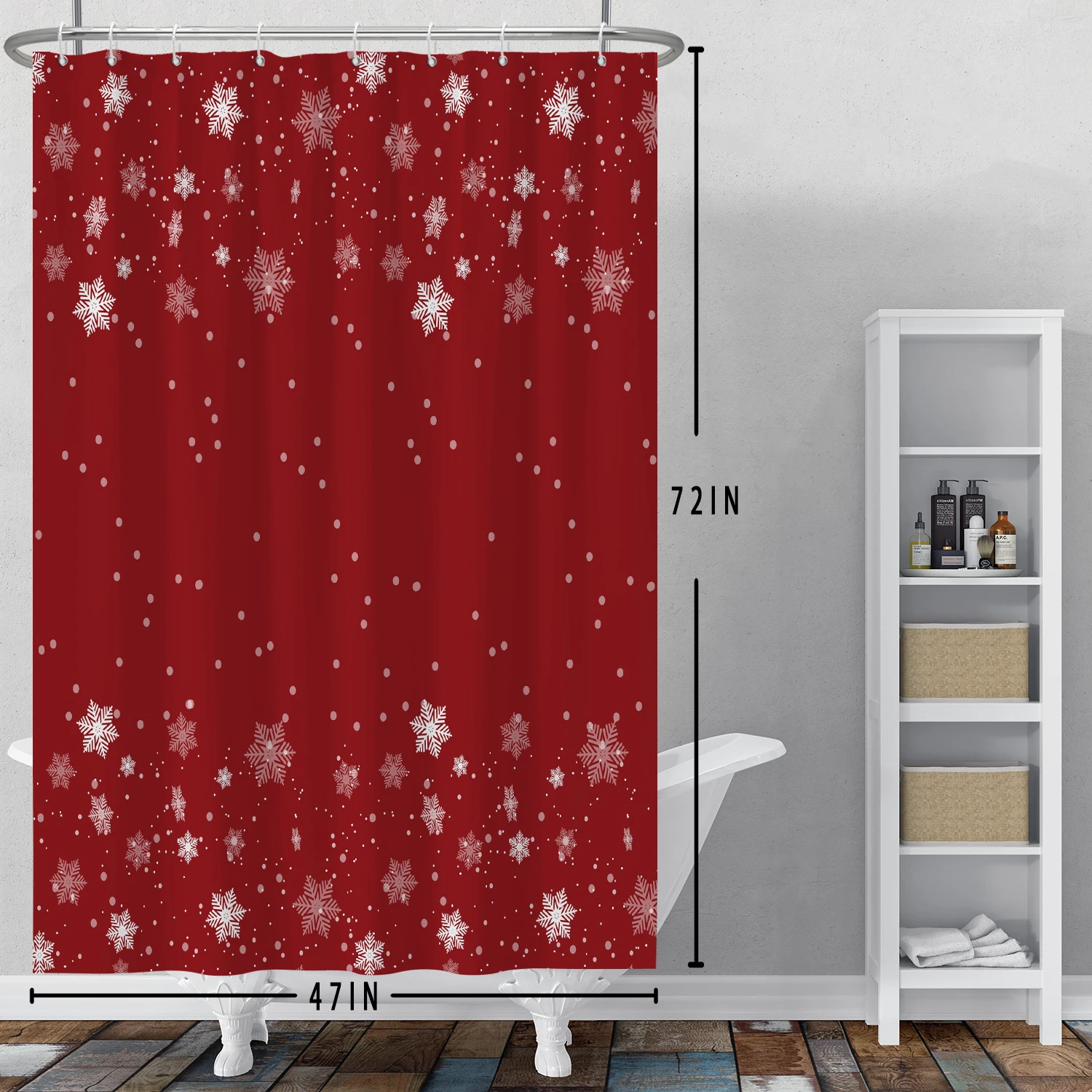 Red Christmas Theme Shower Curtain Winter Snow Decoration Bathroom Partition Polyester Waterproof Hanging Curtain With Hooks