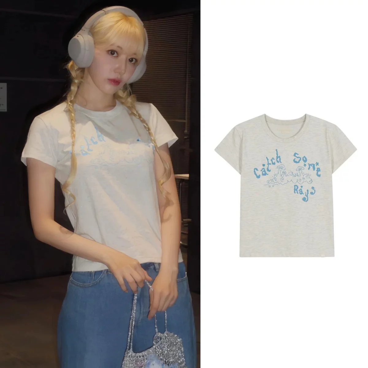 Kaos Wanita Kasual Slim Fit Katun Musim Panas Versi Korea dengan Cetakan Huruf Musoom, Kerah Bulat