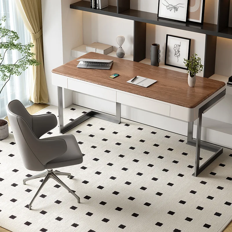 Retro style solid wood desk Italian minimalist walnut computer desk creative study