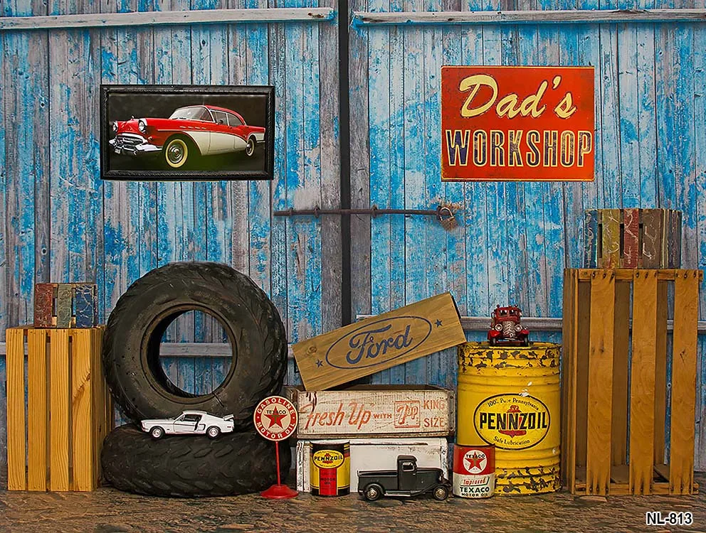 Backdrops Retro Car Repairs Warehouse Garage Tool Workshop Photographic Balloon Kids Birthday Decor Backgrounds Photozone Props