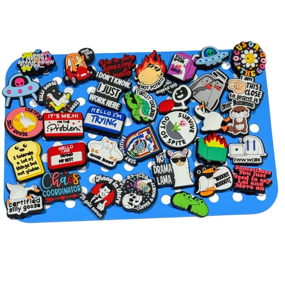 34-100Pcs Fashion Word PVC Sandal Buckle Charms Hot Potato Goose Juice Eww Work Mix Styles Garden Shoe Accessories DIY Backpack