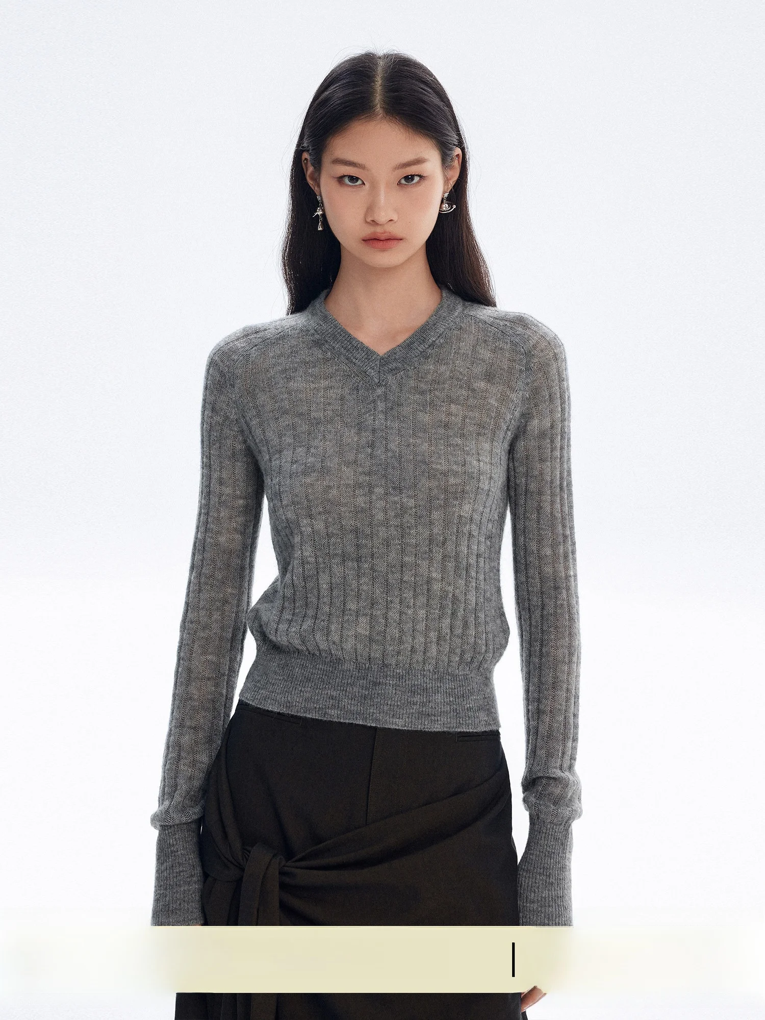 

Molycho Women's V-ne Knitwear ort Slim Fit Base Layer Sweater Spring Casual Sle Polyester Wool Alpaca Blend Long Sve
