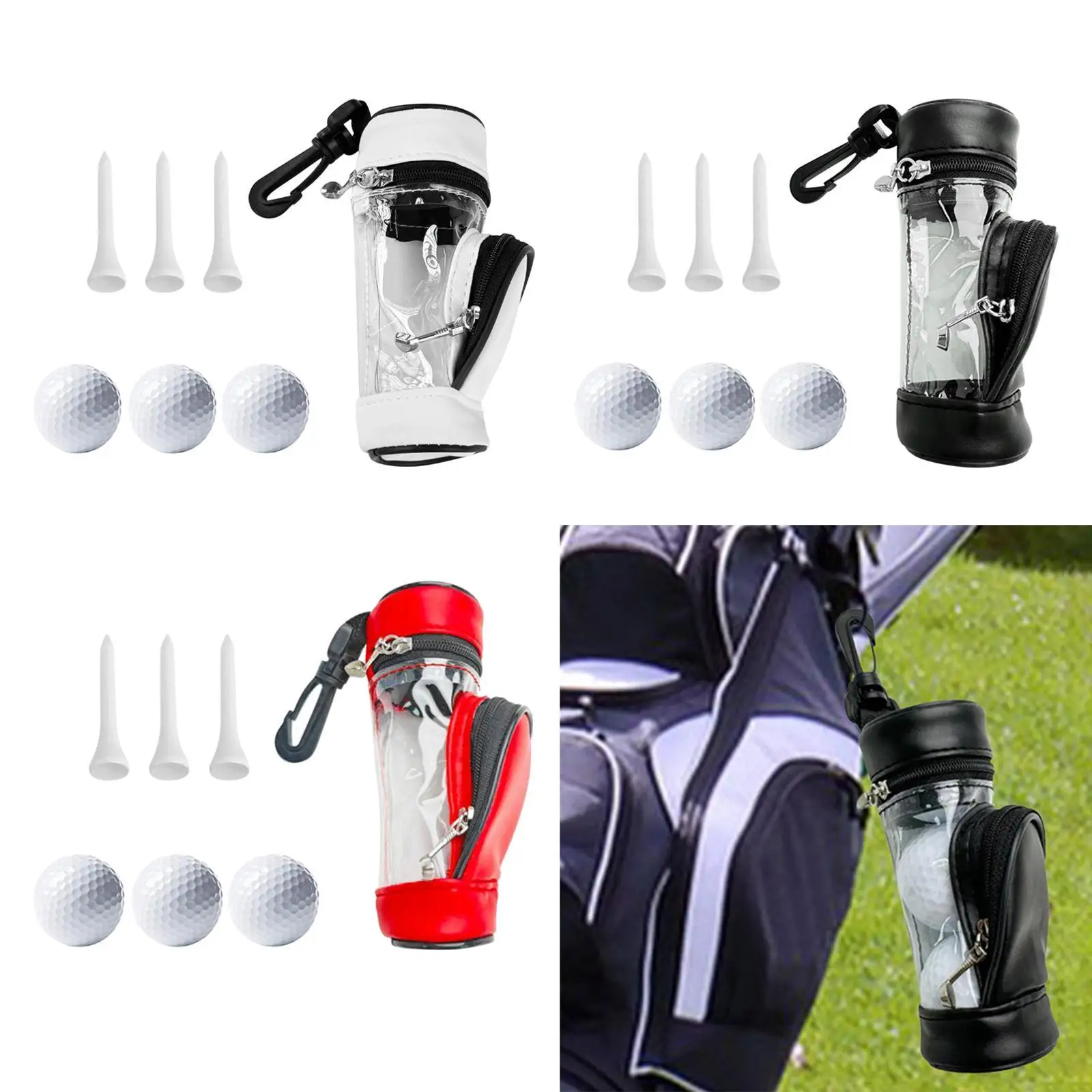 

Golf Ball Bag Portable Holder Outdoor Sports with 3 Balls & 3 Tees Carry Bag