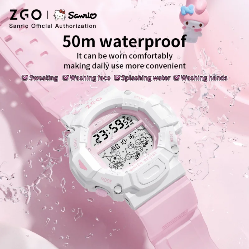 ZGO Sanrio Relógio Eletrônico Feminino Bonito Estudante Relógio Multi-funcional À Prova D 'Água, Alarme À Prova de Choque, Relógio Digital Esportivo.892