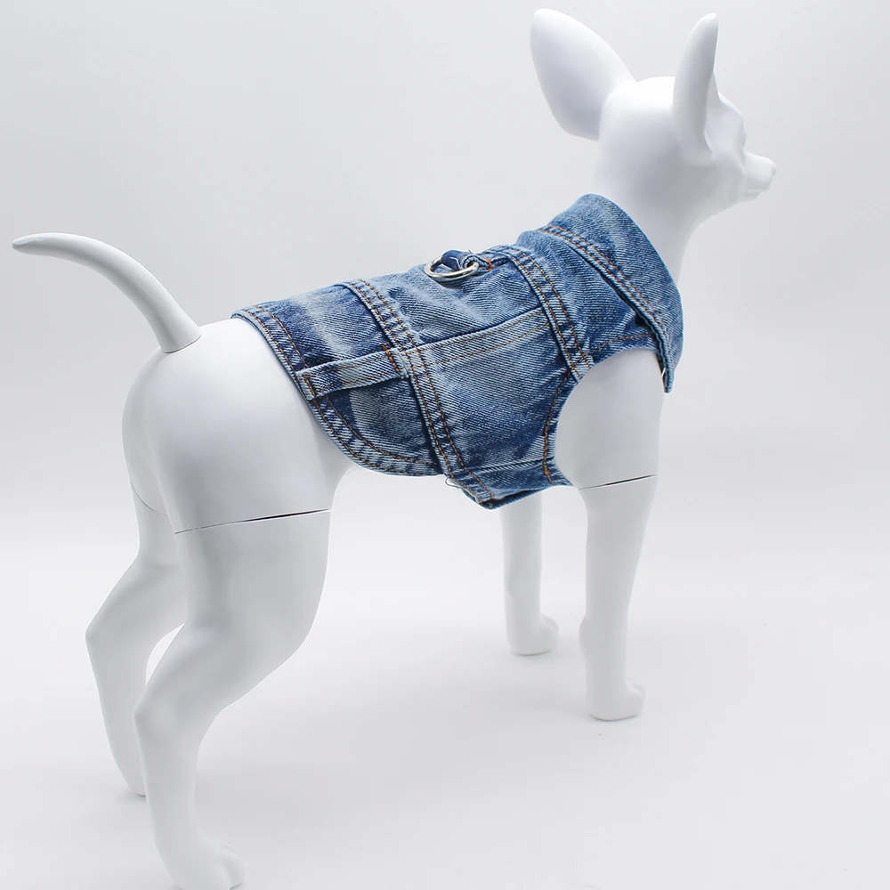 Dog Jeans Jacket Cool Puppy Denim Dog Shirts for Small Medium Dogs Cats Lapel Harness Vests Washed Scratch Design Dog Clothes