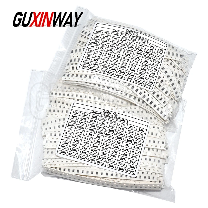 0402 0603 0805 1206 5% 80values Resistance Sample set SMD Chip Resistor Assorted Kit 10 ohm - 910K