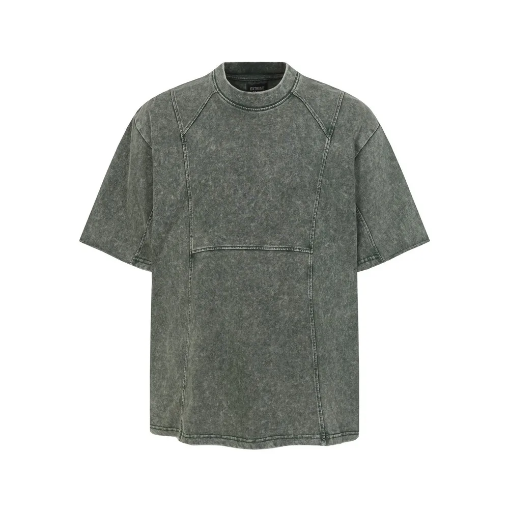 Bright Line Stitch Solid Basic Distressed T Shirts Oversize Goth Grunge T-shirt Cotton Summer Tops Tees Streetwear for Men Women