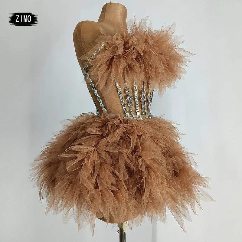 Conjunto de top y falda de encaje de malla para baile, traje sexy de color caqui, rosa y Rojo para fiesta de cumpleaños, club, drag queen, escenario