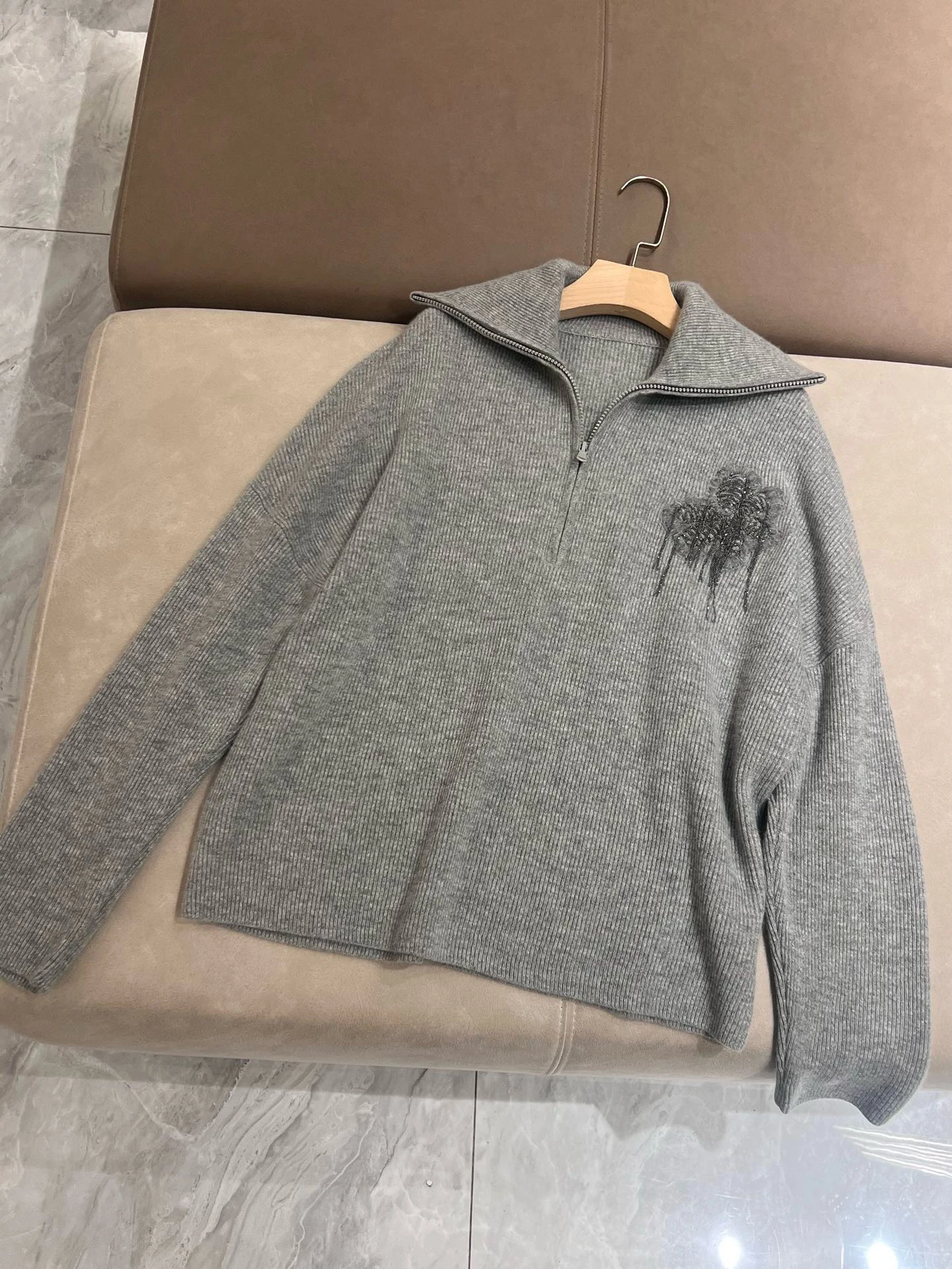 Bequemer f-Reißverschluss Camere Strickwaren Damen Pullover Pullover Faionable Casual Long Sve Netie Frühling Herbst Tragen