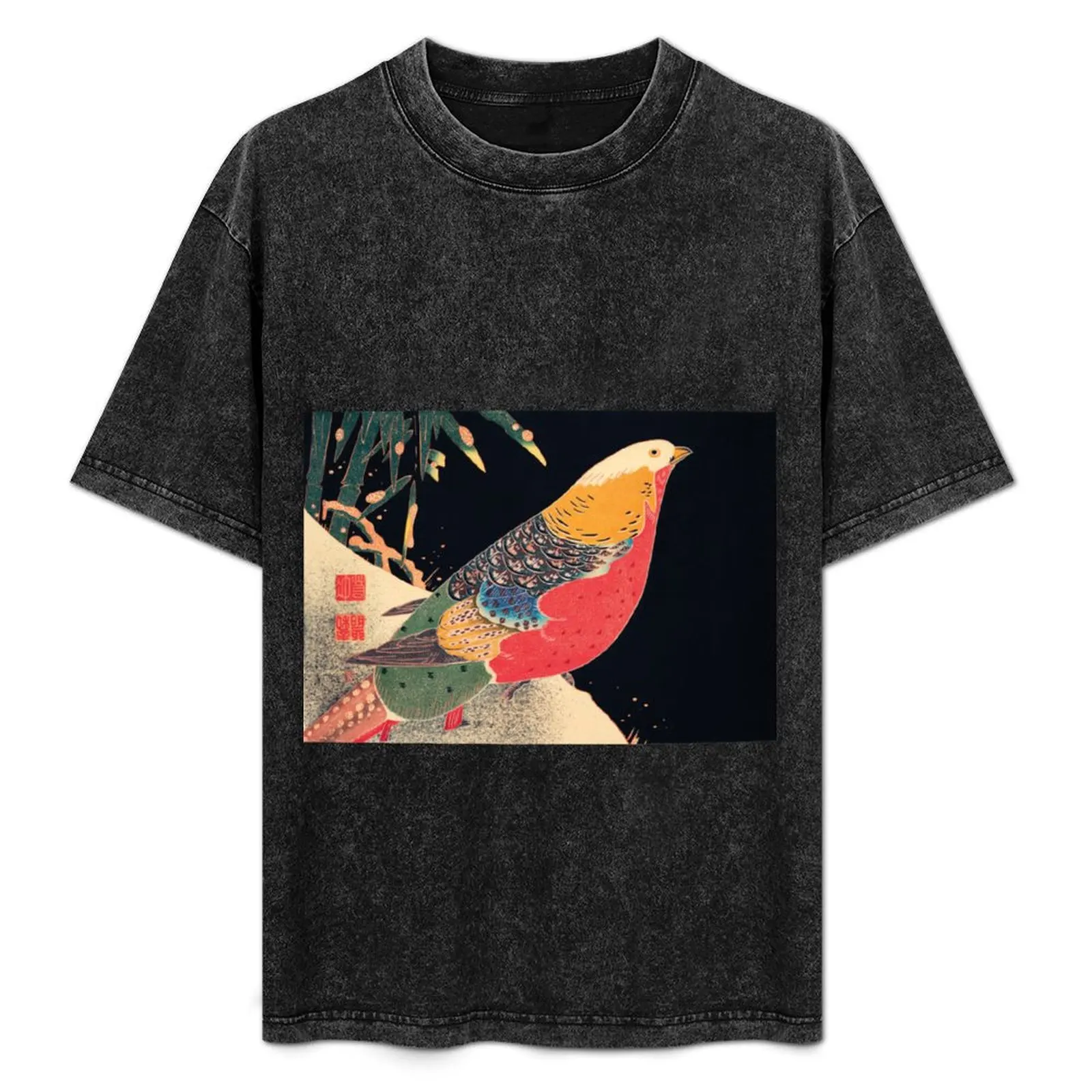 Golden Pheasant: Golden Pheasant in the Snow T-Shirt Simple Casual Short Sleeve Tee