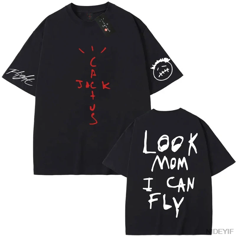 100% Cotton T Shirt Men Women Fashion Hip Hop T Shirts cactus jack Loose Short Sleeve Fans Gift Tops men look mom i can fly K37 image 3