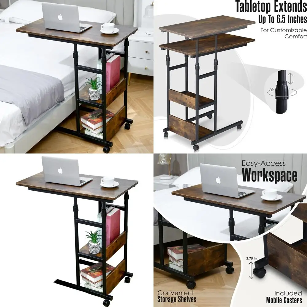 

Roll-Under Couch Laptop Desk with Adjustable Height and Wheels, 37x32x16