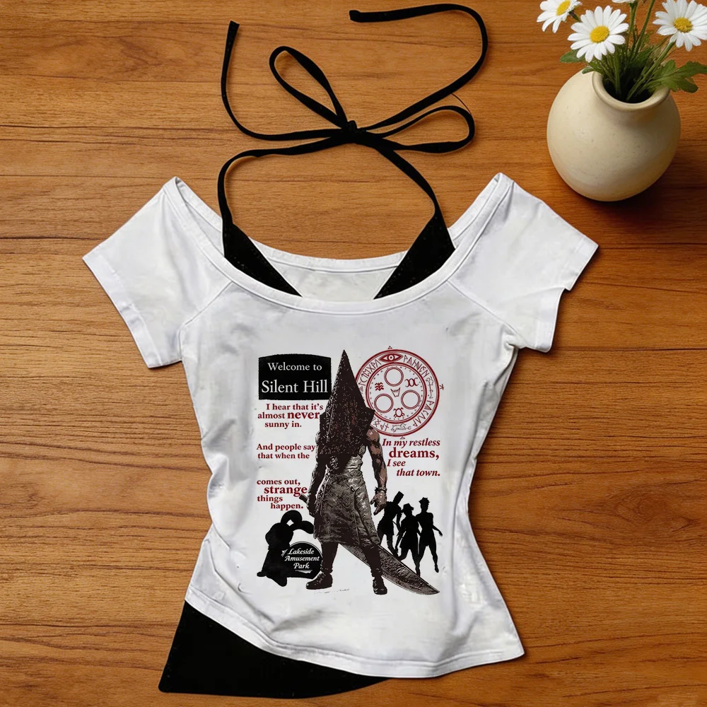 Silent Hill cropped top ladies japanese alternative  cheap y2k cute top tees cute dollette y2k vintage clearance sales