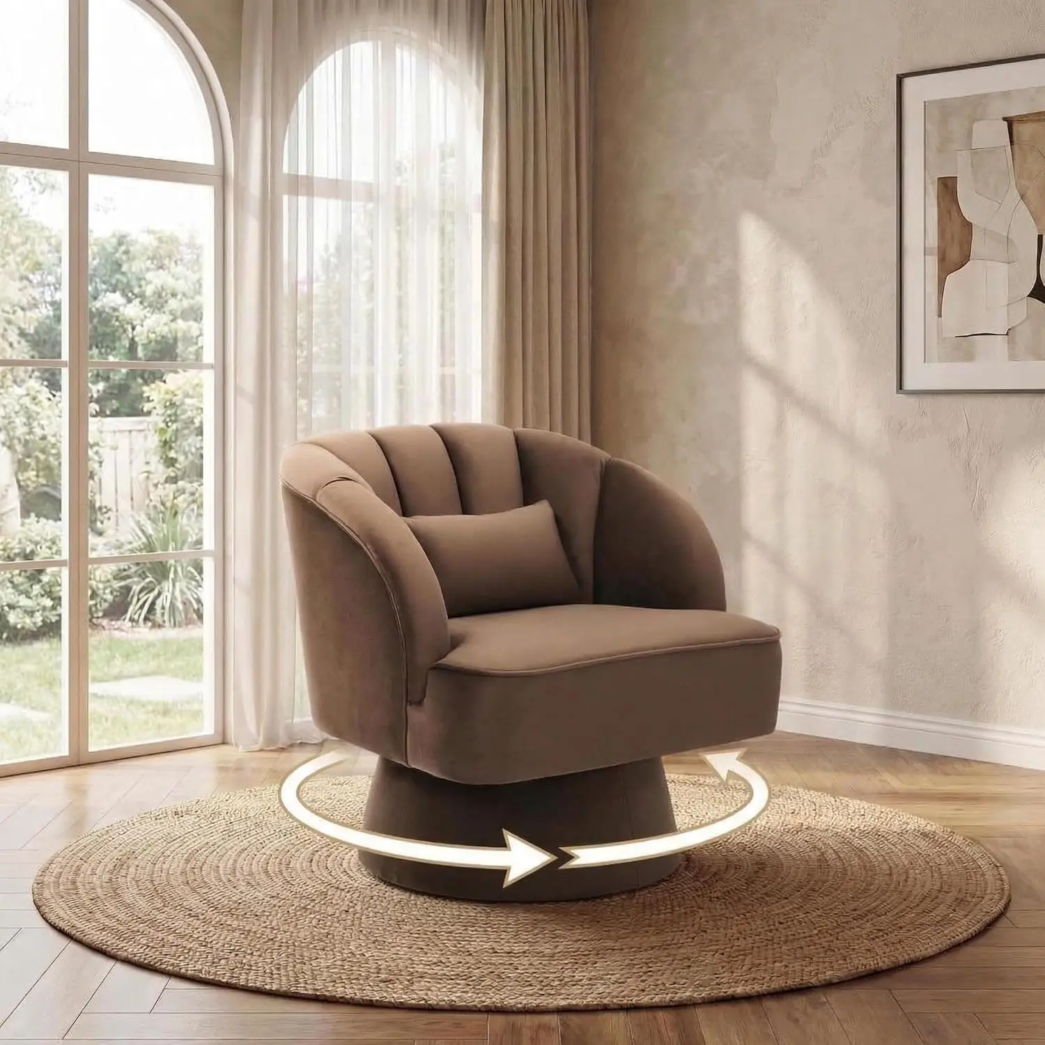 Drehbarer Sessel mit Akzentdesign, 360° °   Samtbezogener Runder Sessel, Komfortabler Übergroßer Loungesessel für Wohnzimmer, Schlafzimmer