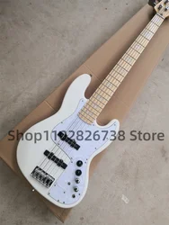 5 String Electric bass  White Body White Pearl board Maple fingerboard 21 Frets shell Mosaic fixed bridge Chrome Tuners facto