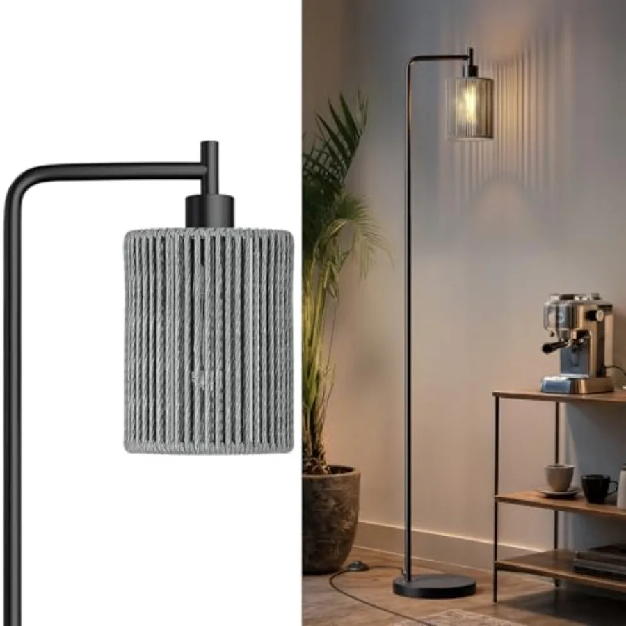 

66" Floor Lamp for Living Room Boho Floor Lamp with LED Bulb Feet Switch Rattan Shade Industrial Tall Farmhouse Standing Lamp f